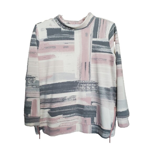 Weekends by Chico's Fleece Mock Neck Pullover Sweatshirt w/Zip Side Vents 2 LGE - Picture 1 of 8